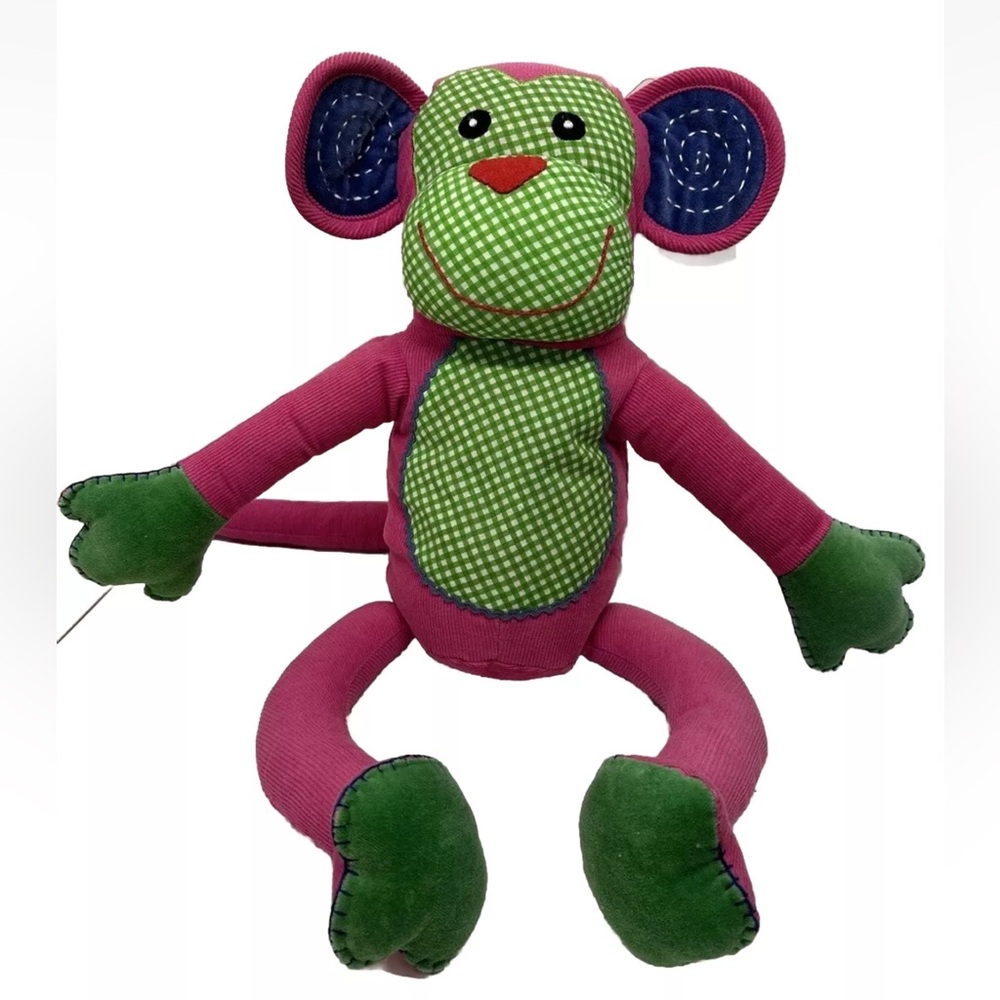 Company Kids Ribbed Pink Monkey Gingham Corduroy Knit Lovey Plush Toy India Rare